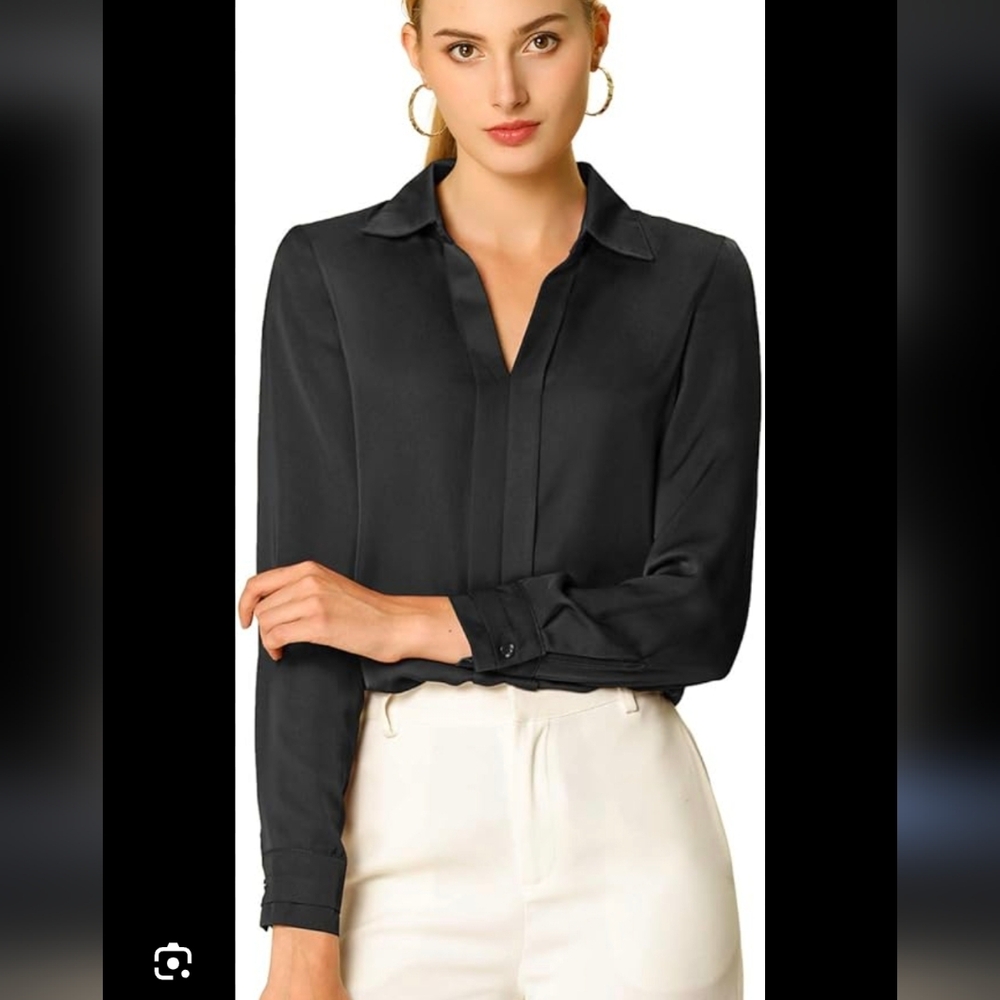 Allegra K Black Fitted Long Sleeve Button Down Shirt